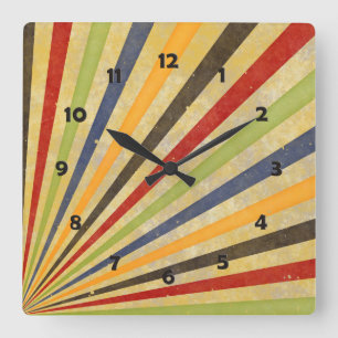 Funny Retro Grunge Rays + Ihre Idee Quadratische Wanduhr