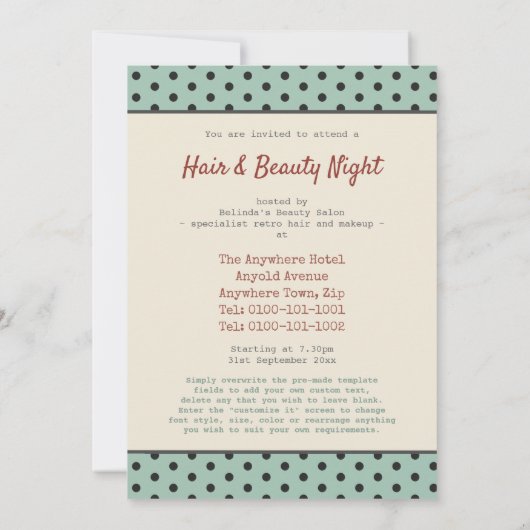 Funny Retro Hair und Schönheitssalon Einladung (Rückseite)