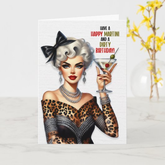 Funny Retro Happy Martini Dirty Birthday Karte (Gelbe Blume)