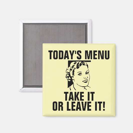 Funny Retro Hausfrau Magnete, HEUTE MENU Magnet (Vorderseite/Rückseite)