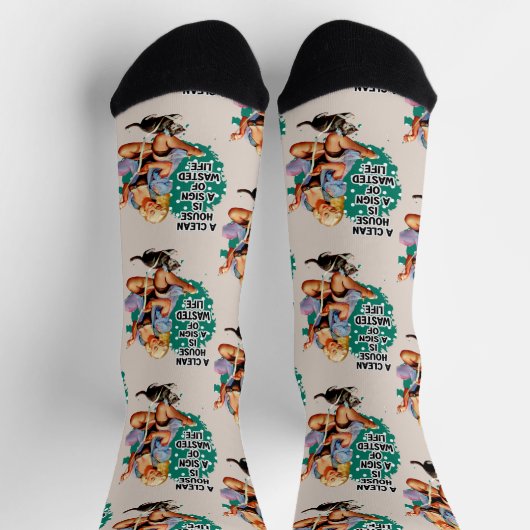 Funny Retro Hausfrau Pi-up Girl Art Socken (Oben)