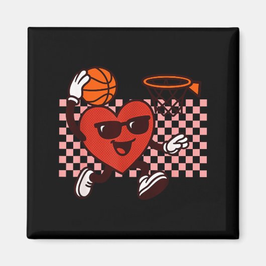 Funny Retro Heart Graphic Basketball Player Kids V Magnet (Vorne)
