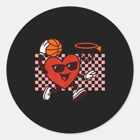 Funny Retro Heart Graphic Basketball Player Kids V Runder Aufkleber (Vorderseite)