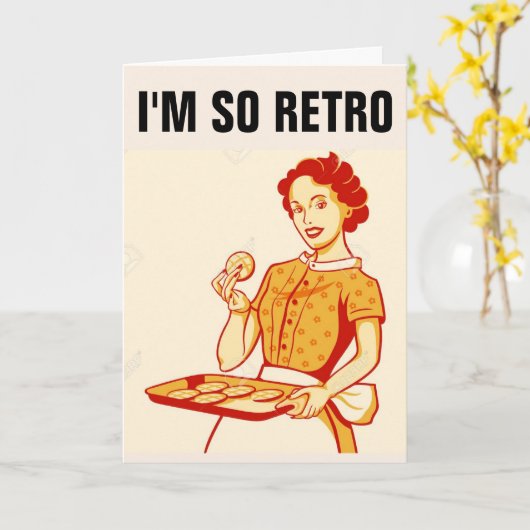 FUNNY RETRO HOUSEWIFE GREETCARDS KARTE (Gelbe Blume)