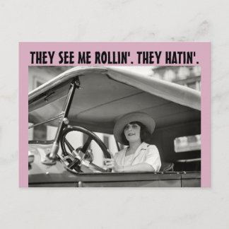 FUNNY RETRO HOUSEWIFE SIE SEHEN MIR ROLLIN Postkar Postkarte