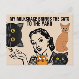 FUNNY RETRO HOUSEWIFIFE CAT, MEIN MILKSHAKE POSTCA POSTKARTE