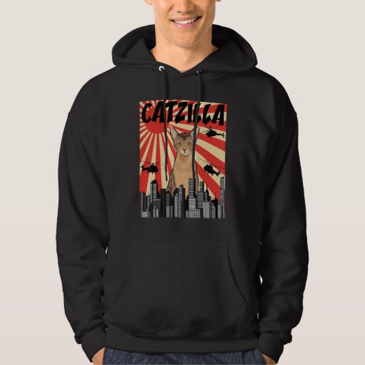 Funny Retro Japanese Catzilla Abyssinian Cat Hoodie (Vorderseite)