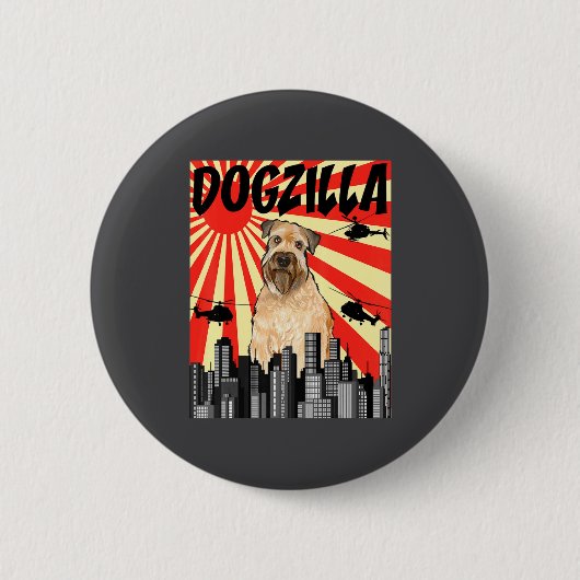 Funny Retro Japanese Dogzilla Soft Coated Wheaten Button (Vorderseite)