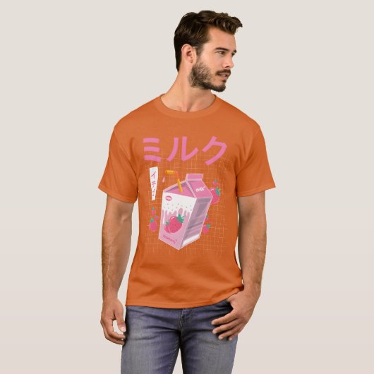 Funny Retro Japanese Kawaii Strawberry Milk Shake  T-Shirt (Vorne ganz)