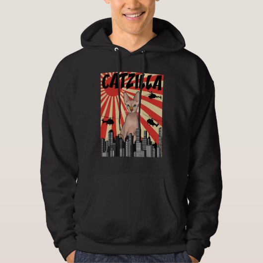 Funny Retro Japanisch Catzilla Sphynx Cat Hoodie (Vorderseite)