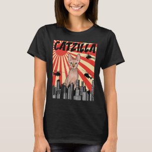 Funny Retro Japanisch Catzilla Sphynx Cat T-Shirt