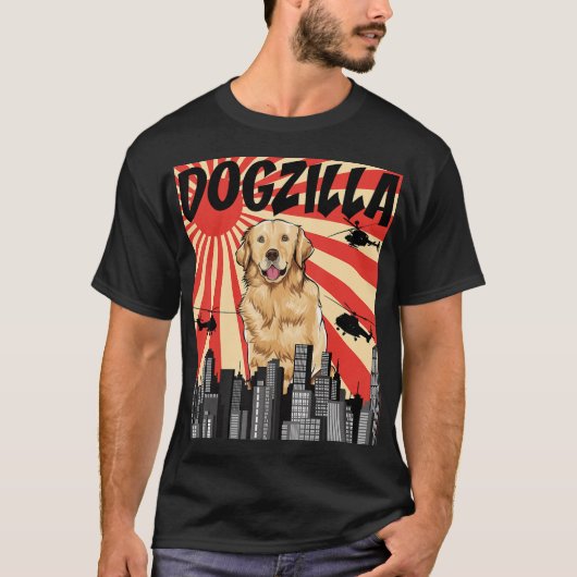 Funny Retro Japanischer Dogzilla Golden Retriever  T-Shirt (Vorderseite)