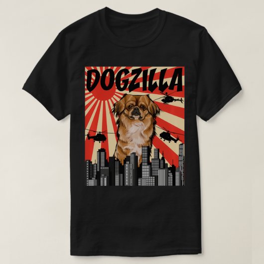 Funny Retro Japanischer Dogzilla Pekingese Pullove T-Shirt (Design vorne)