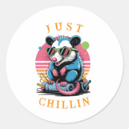 Funny Retro "Just Chillin" Opossum Runder Aufkleber