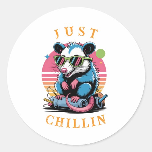 Funny Retro "Just Chillin" Opossum Runder Aufkleber (Vorderseite)