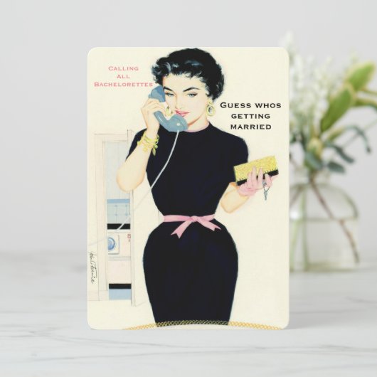 Funny Retro Klatsch Einladung (Stehend Vorderseite)