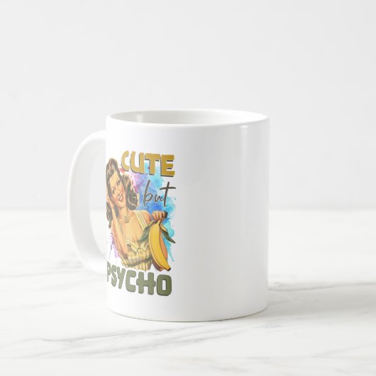 Funny Retro Lady fügt Monogramm hinzu Kaffeetasse (Vorderseite Links)