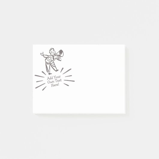 Funny Retro Megaphone Man sendet Ihre Botschaft Post-it Klebezettel (Vorderseite)