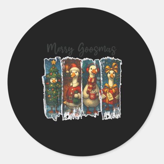 Funny Retro Merry Goosemas Christmas Albern Gans X Runder Aufkleber (Vorderseite)