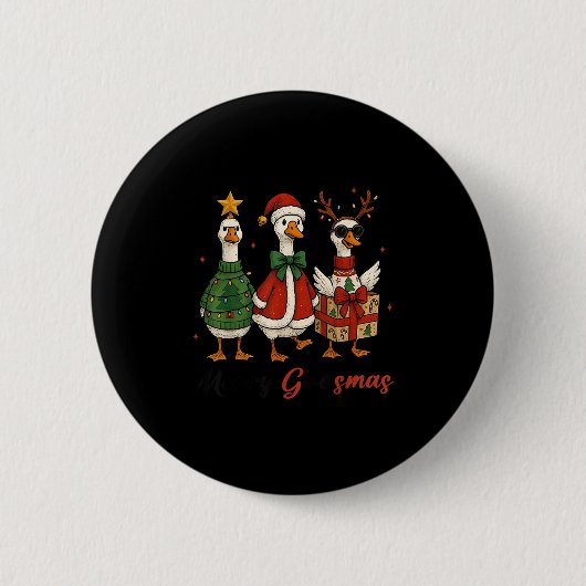 Funny Retro Merry Goosemas Christmas Silly Goose X Button (Vorderseite)