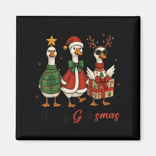 Funny Retro Merry Goosemas Christmas Silly Goose X Magnet (Vorne)