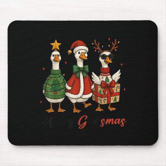 Funny Retro Merry Goosemas Christmas Silly Goose X Mousepad (Vorne)