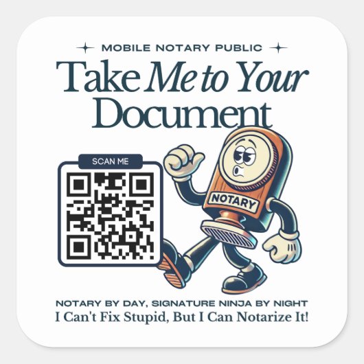 Funny Retro Mobile Notary Public Marketing Quadratischer Aufkleber (Vorderseite)