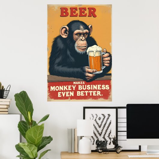 Funny Retro Monkey Bierkunst - macht Affen Busines Poster (Heimbüro)
