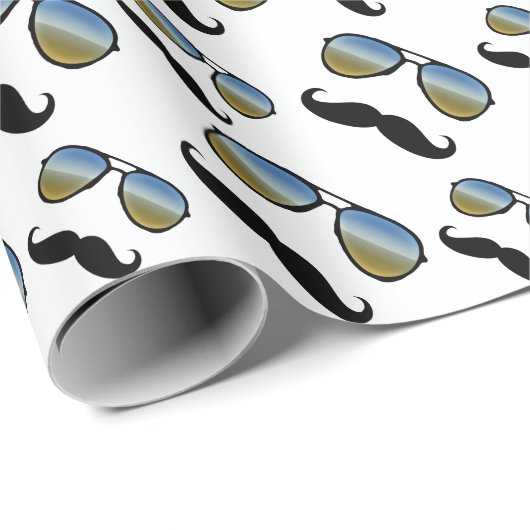 Funny Retro Mustache Sonnenbrille Geschenkpapier (Rolleneckpunkt)