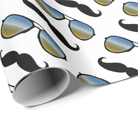 Funny Retro Mustache Sonnenbrille Geschenkpapier (Rolleneckpunkt)