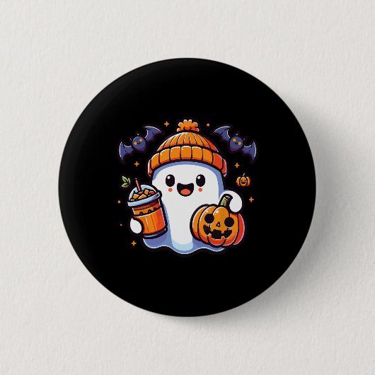 Funny Retro Niedlich Halloween Ghost Pumpkin Ghost Button (Vorderseite)