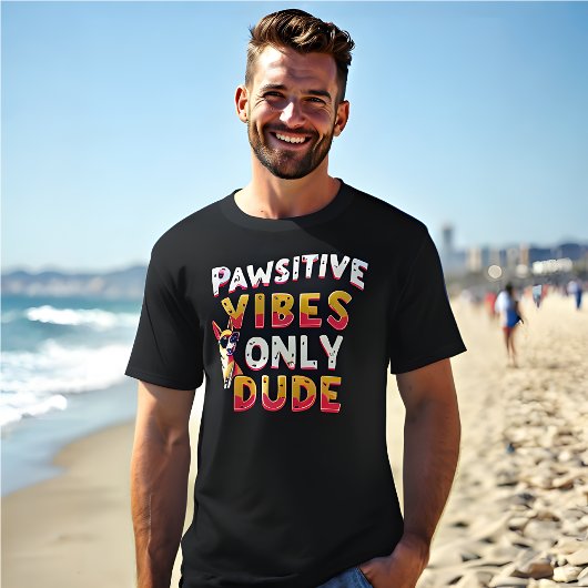 Funny Retro 'Pawsitive Vibes Only Typ' Black T-Shirt