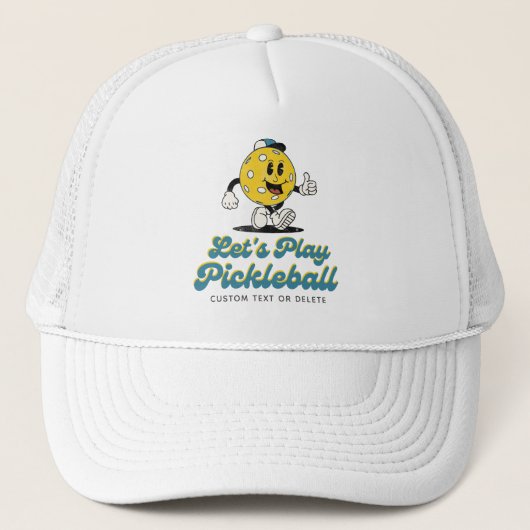 Funny Retro Pickleball Cartoon Mascot Benutzerdefi Truckerkappe (Vorderseite)