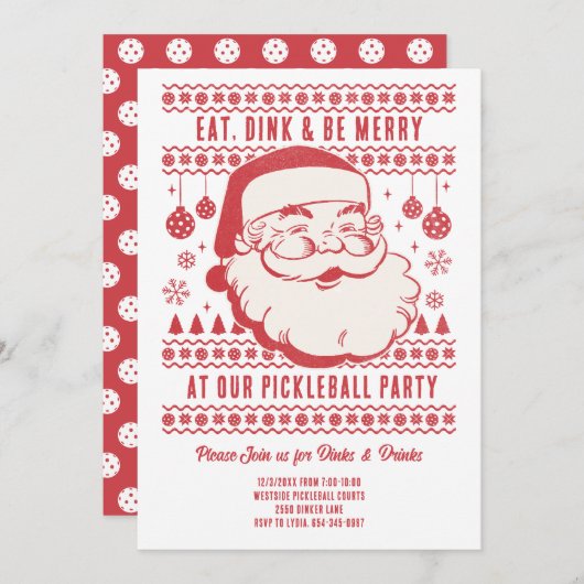 Funny Retro Pickleball Weihnachts-Party Einladung (Vorne/Hinten)