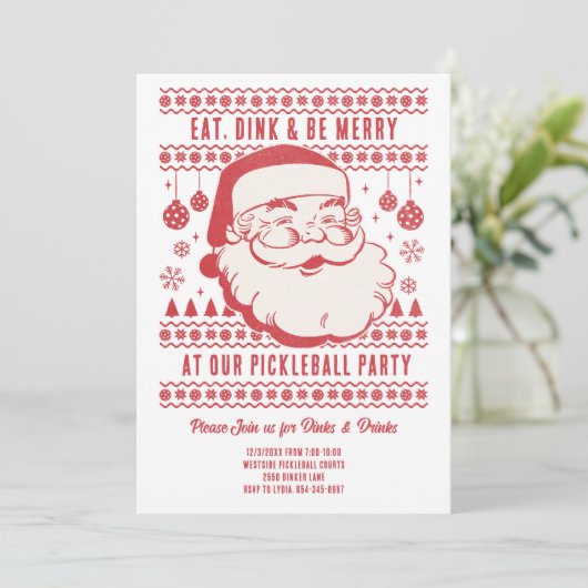 Funny Retro Pickleball Weihnachts-Party Einladung (Stehend Vorderseite)