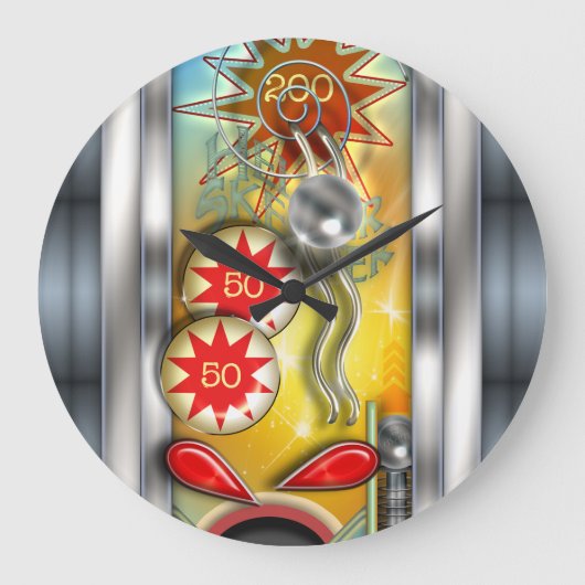 Funny Retro Pinball Machine Große Wanduhr (Vorderseite)