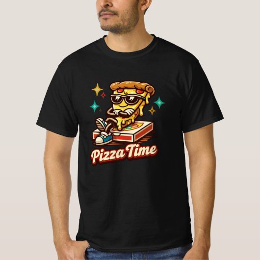 Funny Retro Pizza Time Shirt – Cute Cartoon Pizza  (Vorderseite)