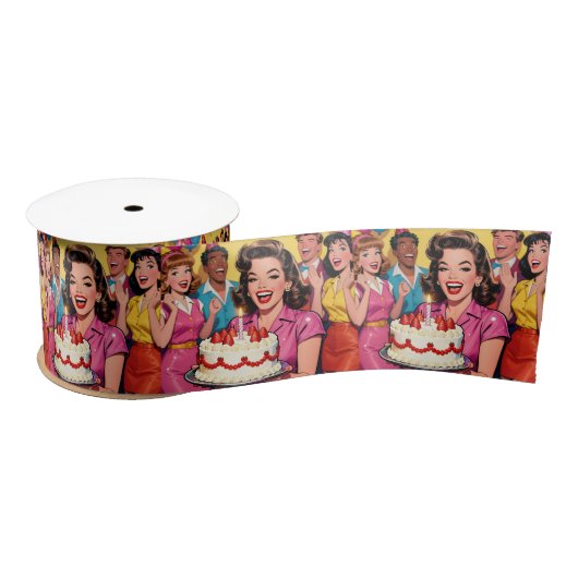 Funny Retro Pop Art Birthday Party Surprise Satinband (Spule)