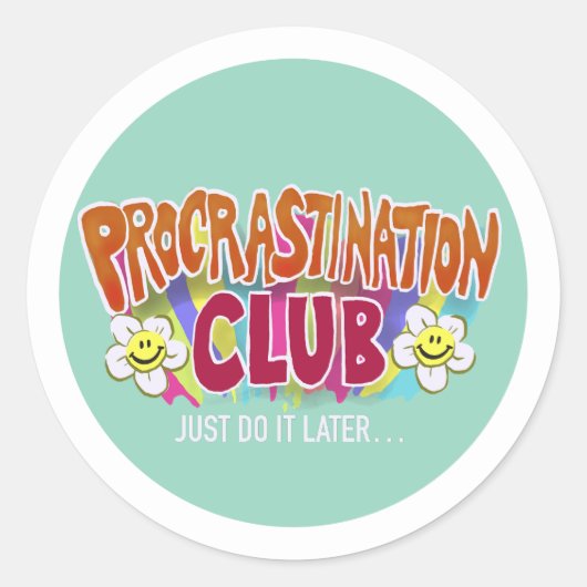 Funny Retro Procrastination Club Rainbow  Runder Aufkleber (Vorderseite)