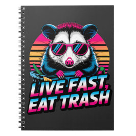 Funny Retro Raccoon Opossum Live Fast essen Müll Notizblock