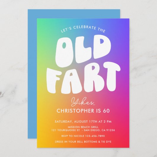 Funny Retro Regenbogen Alte Furz jedes Lebensalter Einladung (Vorne/Hinten)