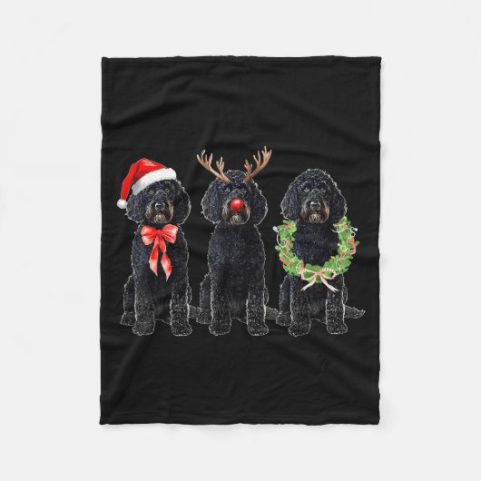 Funny Retro Santa Black Goldendoodle Dog Reindeer Fleecedecke (Vorderseite)