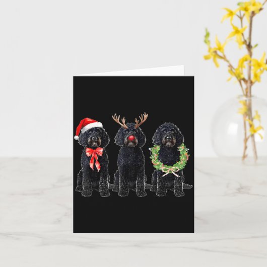 Funny Retro Santa Black Goldendoodle Dog Reindeer  Karte (Gelbe Blume)