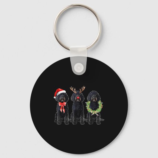 Funny Retro Santa Black Goldendoodle Dog Reindeer Schlüsselanhänger (Vorderseite)
