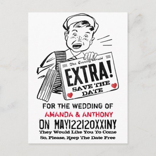 Funny Retro Save the Date Einladungspostkarte (Vorderseite)