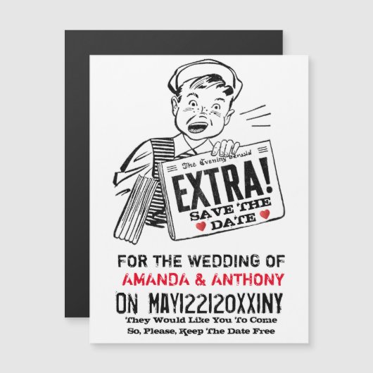 Funny Retro Save the Date Magnetkarte (Vorne/Hinten)