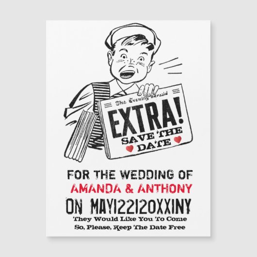 Funny Retro Save the Date Magnetkarte (Vorderseite)