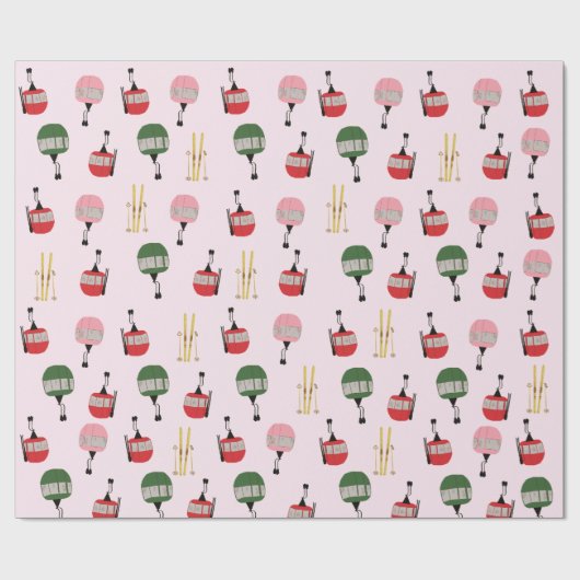 Funny Retro Ski Lift Gondelbahn Winter Skipass Ros Geschenkpapier (Flach)