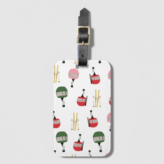 Funny Retro Ski Lift Gondelbahn Winterskifahrer Gepäckanhänger (Vorderseite Vertikal)