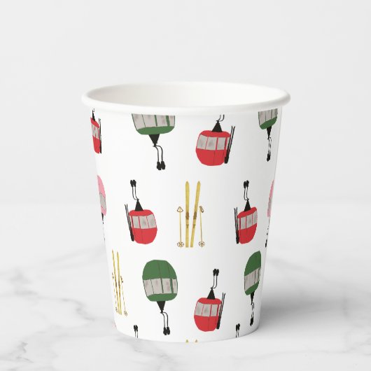 Funny Retro Ski Lift Gondelbahn Winterskifahrer Pappbecher (Rückseite)